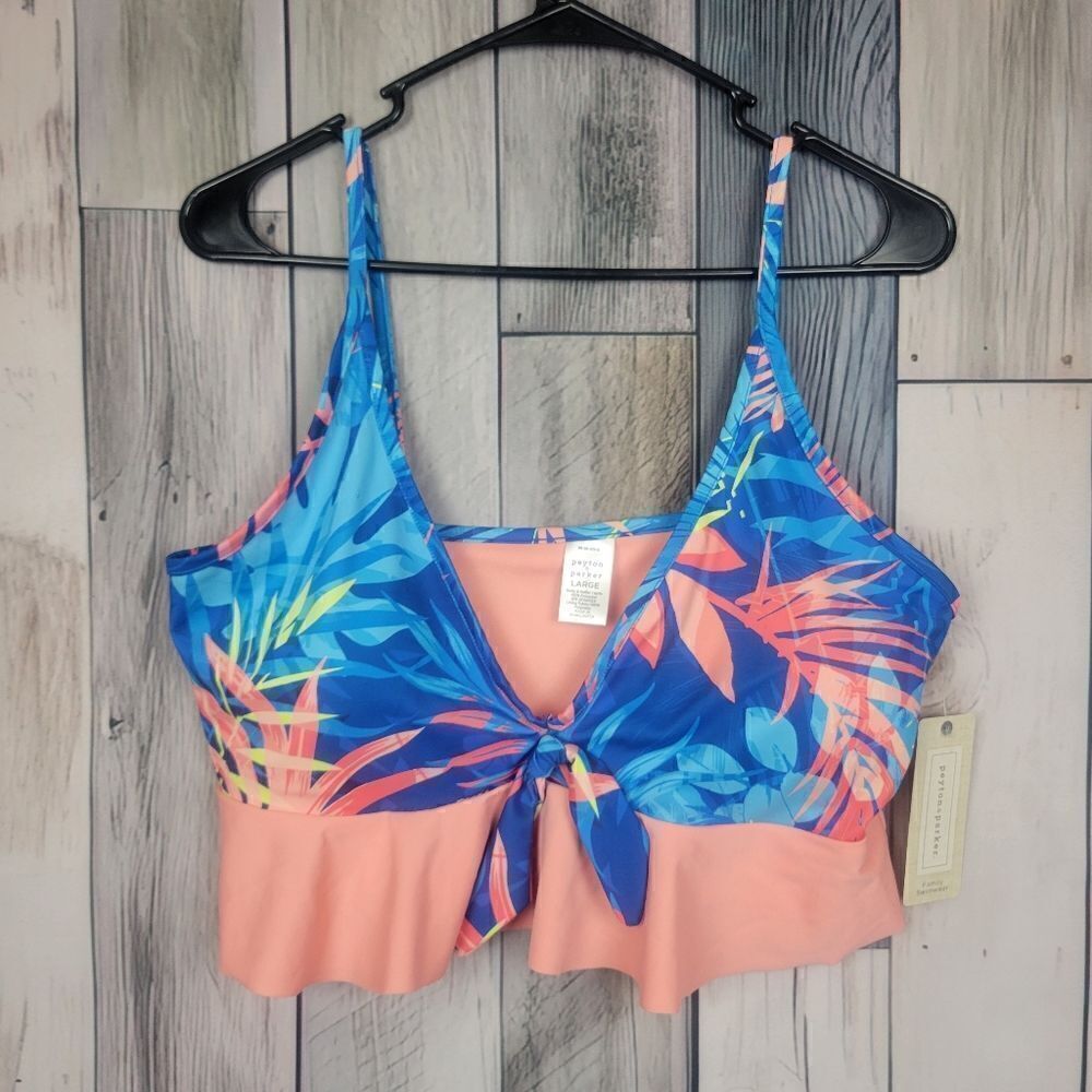 Payton and Parker Blue Pink Ruffled Swimsuit Top Size Large